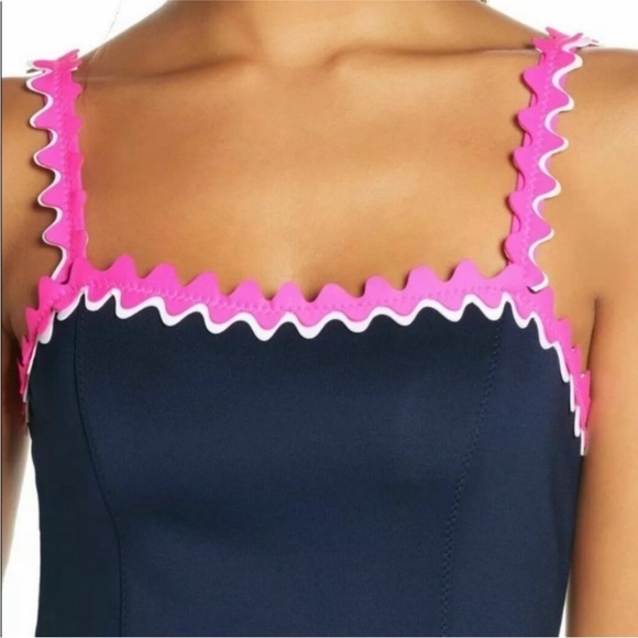 LILLY PULITZER SHELLBEE True Navy Blue Pink Ric Rac Scuba Lined Dress - Picture 2 of 16